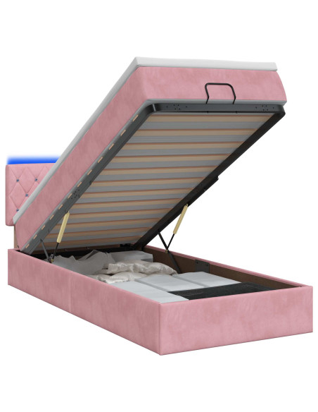 Letto Ottomano con Materasso e LED Rosa 100 x 200 cm Velluto