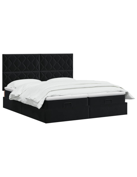Letto Ottomano con Materasso e LED Nero 200 x 200 cm Velluto