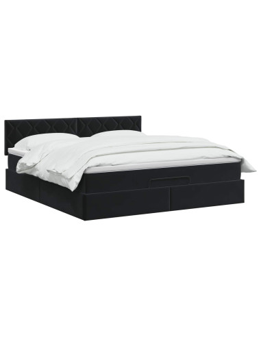 Letto ottomano con materasso Nero 160 x 200 cm Velluto