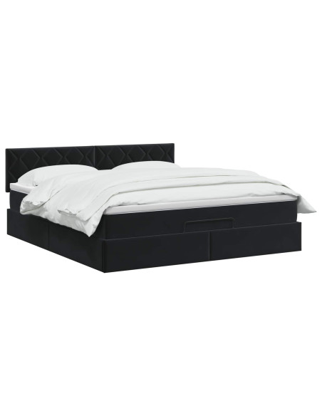 Letto ottomano con materasso Nero 160 x 200 cm Velluto