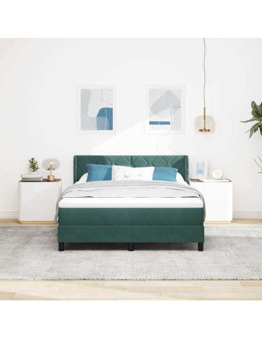 Letto a molle con testiera Verde Scuro 200 x 160 cm Velluto