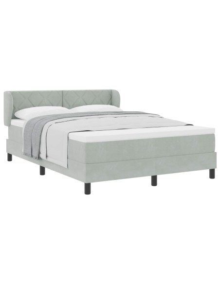 Letto a molle con testiera Grigio chiaro 160 x 200 cm Velluto