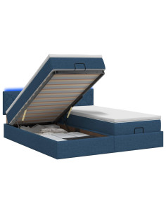 Letto Ottomano con Materasso e LED Blu 180 x 200 cm Tessuto 2