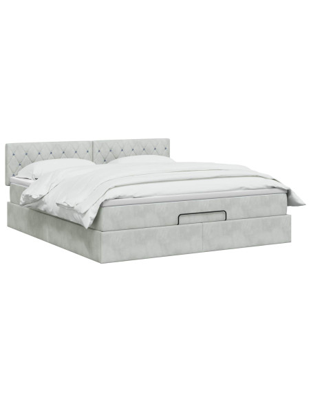 Letto ottomano con materasso Grigio Chiaro 180 x 200 cm Velluto