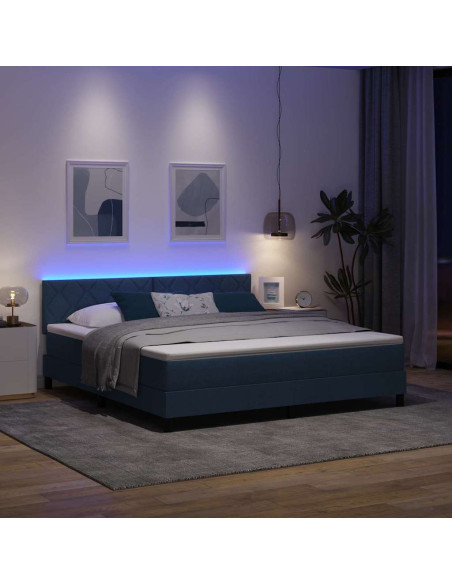 Letto a molle con strisce LED Blu 180 x 200 cm Tessuto