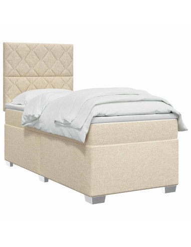 Letto box spring con materasso Crema 90 x 190 cm Tessuto