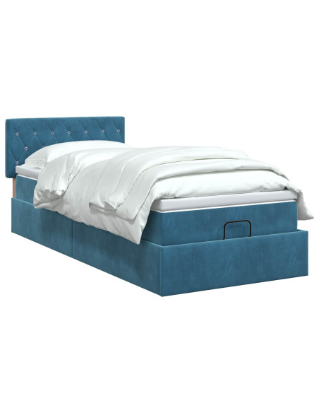 Letto ottomano con materasso Blu Scuro 90 x 190 cm Velluto