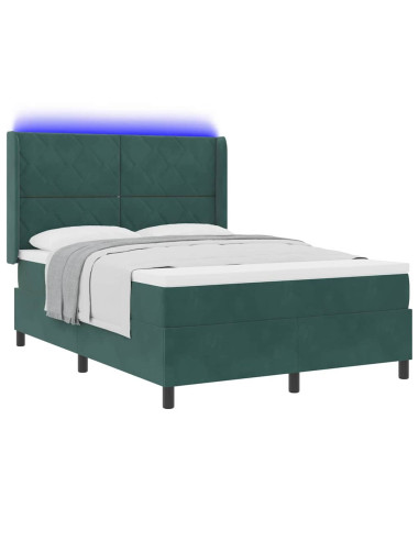 Letto a molle con strisce LED Verde Scuro 160 x 200 cm Velluto