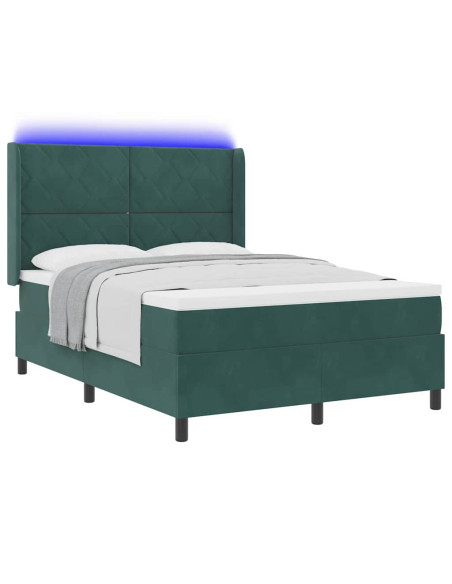 Letto a molle con strisce LED Verde Scuro 160 x 200 cm Velluto