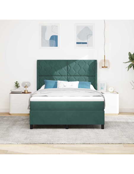 Letto a molle con strisce LED Verde Scuro 160 x 200 cm Velluto