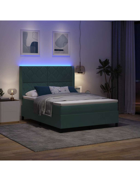 Letto a molle con strisce LED Verde Scuro 160 x 200 cm Velluto