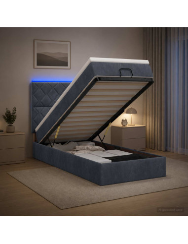 Letto Ottomano con Materasso e LED Grigio Scuro 90 x 200 cm