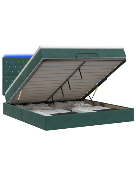 Letto Ottomano con Materasso e LED Verde Scuro 180 x 200 cm