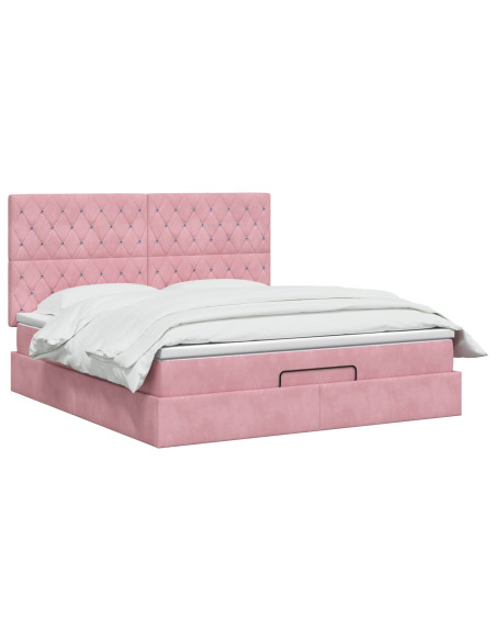 Letto Ottomano con Materasso e LED Rosa 180 x 200 cm Velluto