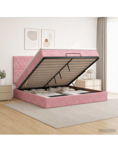 Letto Ottomano con Materasso e LED Rosa 180 x 200 cm Velluto