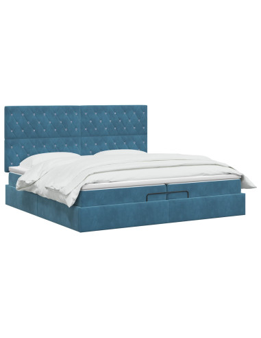 Letto Ottomano con Materasso e LED Blu scuro 200 x 200 cm