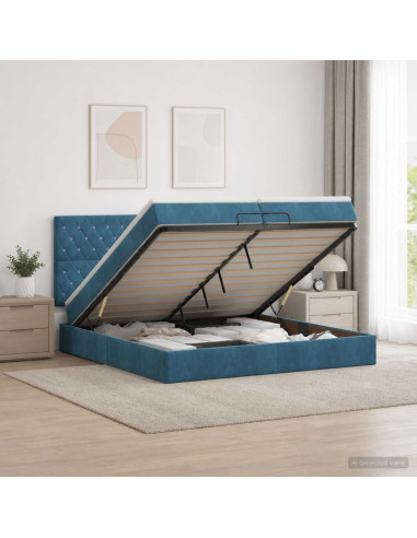 Letto Ottomano con Materasso e LED Blu scuro 200 x 200 cm