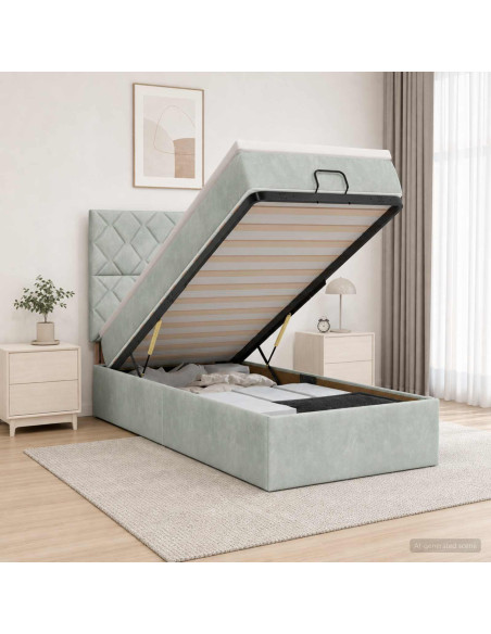 Letto Ottomano con Materasso e LED Grigio Chiaro 80 x 200 cm