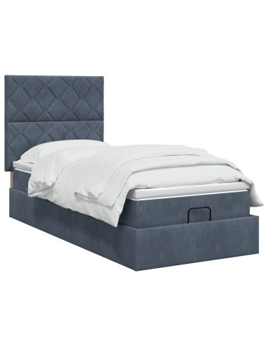 Letto Ottomano con Materasso e LED Grigio Scuro 90 x 190 cm