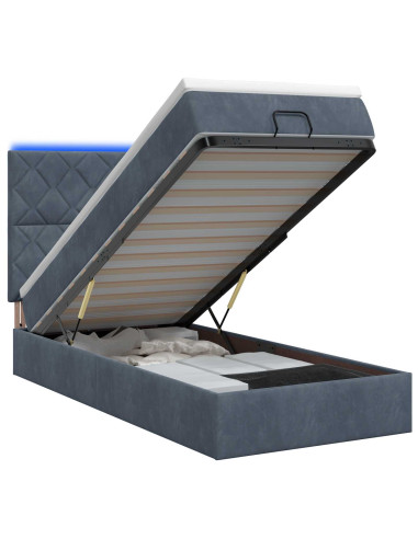 Letto Ottomano con Materasso e LED Grigio Scuro 90 x 200 cm
