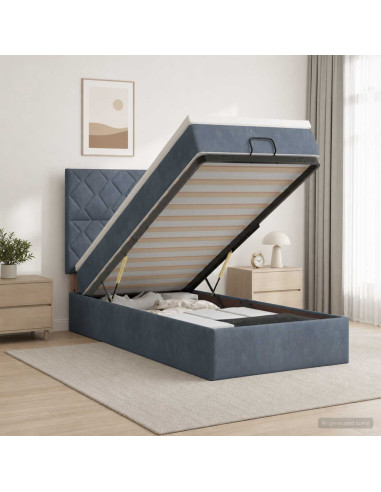 Letto Ottomano con Materasso e LED Grigio Scuro 90 x 200 cm