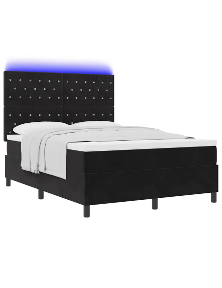 Letto a Sorgente LED con materasso Nero 160 x 200 cm Velluto