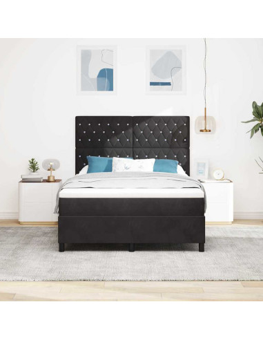 Letto a Sorgente LED con materasso Nero 160 x 200 cm Velluto