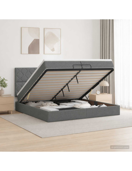 Letto Ottomano con Materasso e LED Grigio Scuro 200 x 200 cm