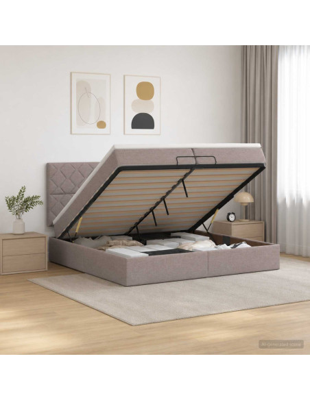 Letto Ottomano con Materasso e LED Tortora 200 x 200 cm Tessuto