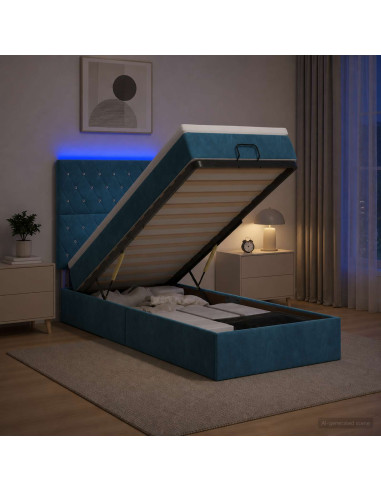Letto Ottomano con Materasso e LED Blu scuro 80 x 200 cm