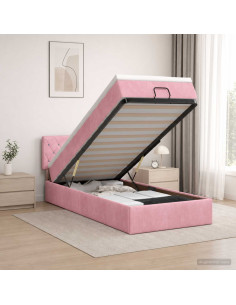 Letto Ottomano con Materasso e LED Rosa 80 x 200 cm Velluto