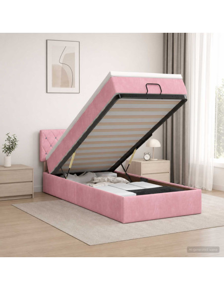 Letto Ottomano con Materasso e LED Rosa 80 x 200 cm Velluto