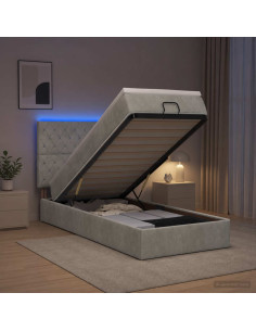 Letto Ottomano con Materasso e LED Grigio Chiaro 90 x 190 cm