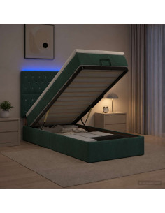 Letto Ottomano con Materasso e LED Verde Scuro 90 x 190 cm