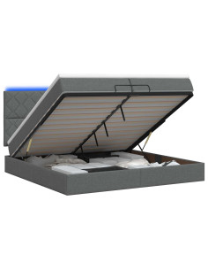 Letto Ottomano con Materasso e LED Grigio Scuro 200 x 200 cm 2