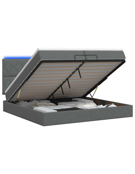 Letto Ottomano con Materasso e LED Grigio Scuro 200 x 200 cm