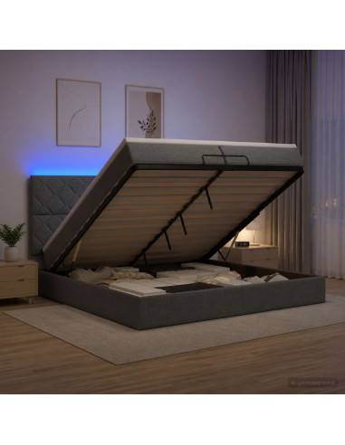 Letto Ottomano con Materasso e LED Grigio Scuro 200 x 200 cm