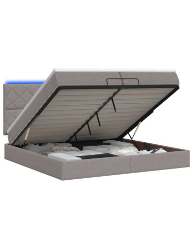 Letto Ottomano con Materasso e LED Tortora 200 x 200 cm Tessuto