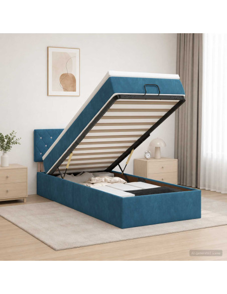 Letto Ottomano con Materasso e LED Blu scuro 80 x 200 cm