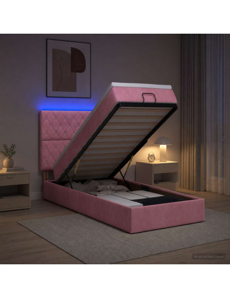Letto Ottomano con Materasso e LED Rosa 80 x 200 cm Velluto