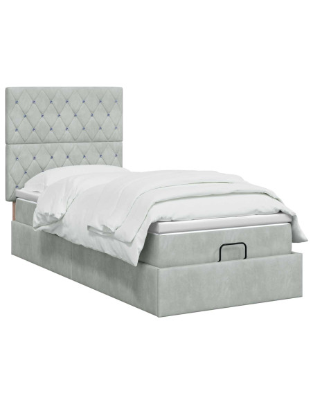 Letto Ottomano con Materasso e LED Grigio Chiaro 90 x 190 cm