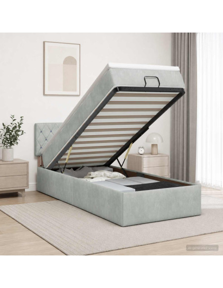 Letto Ottomano con Materasso e LED Grigio Chiaro 90 x 190 cm