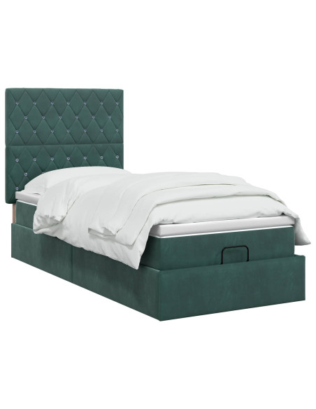 Letto Ottomano con Materasso e LED Verde Scuro 90 x 190 cm