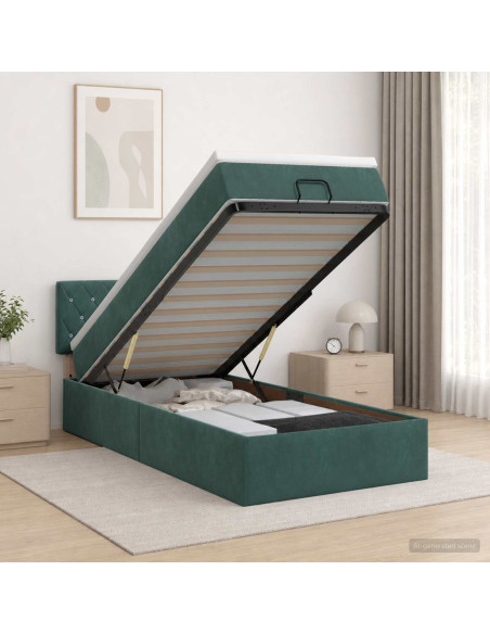 Letto Ottomano con Materasso e LED Verde Scuro 90 x 200 cm