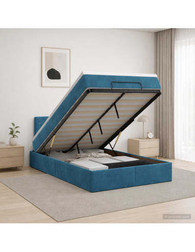 Letto Ottomano con Materasso e LED Blu scuro 120 x 190 cm