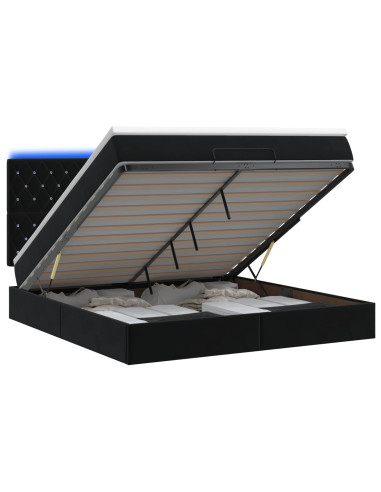 Letto Ottomano con Materasso e LED Nero 160 x 200 cm Velluto