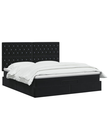 Letto Ottomano con Materasso e LED Nero 160 x 200 cm Velluto