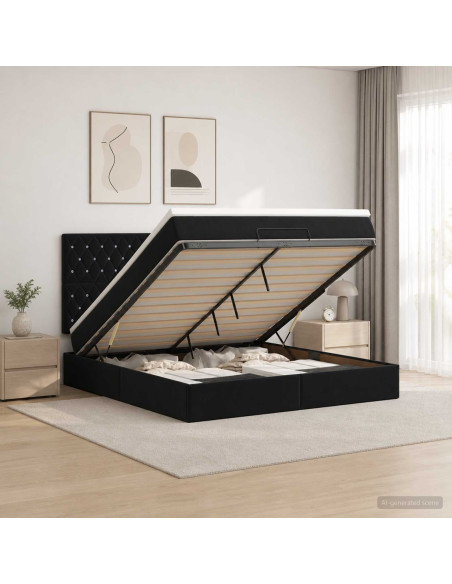 Letto Ottomano con Materasso e LED Nero 160 x 200 cm Velluto