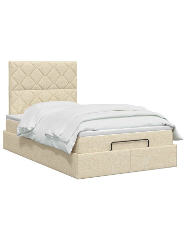Letto ottomano con materasso Crema 120 x 190 cm Tessuto