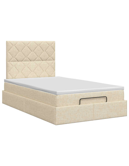 Letto ottomano con materasso Crema 120 x 190 cm Tessuto